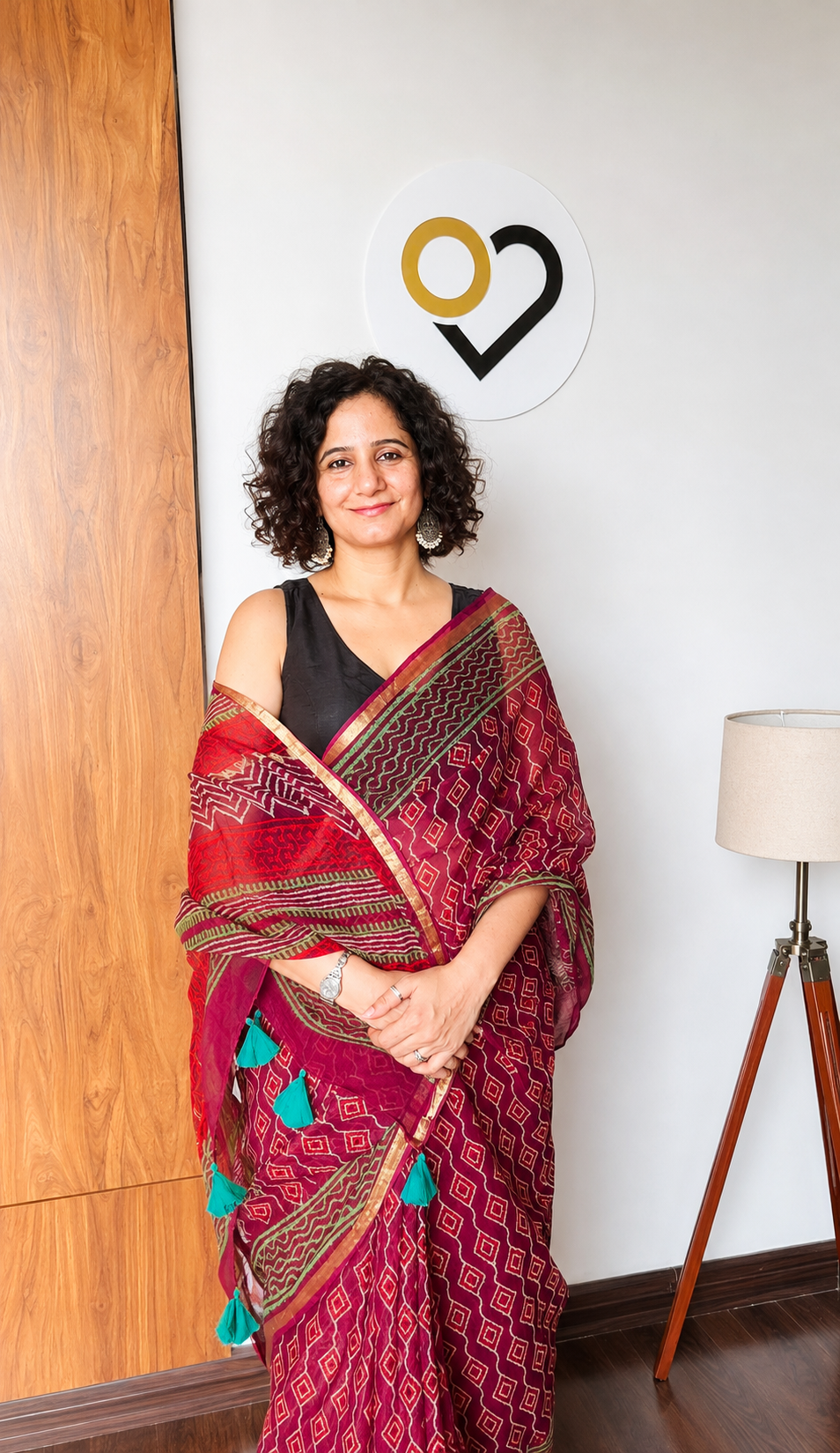 Magenta Bandhani Kota Doria Saree