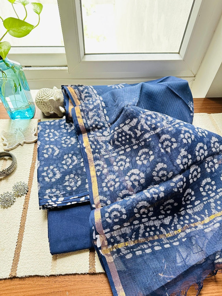 Indigo Bandhani-Style Kota Doria Suit Set