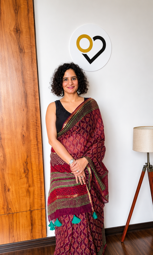 Magenta Bandhani Kota Doria Saree
