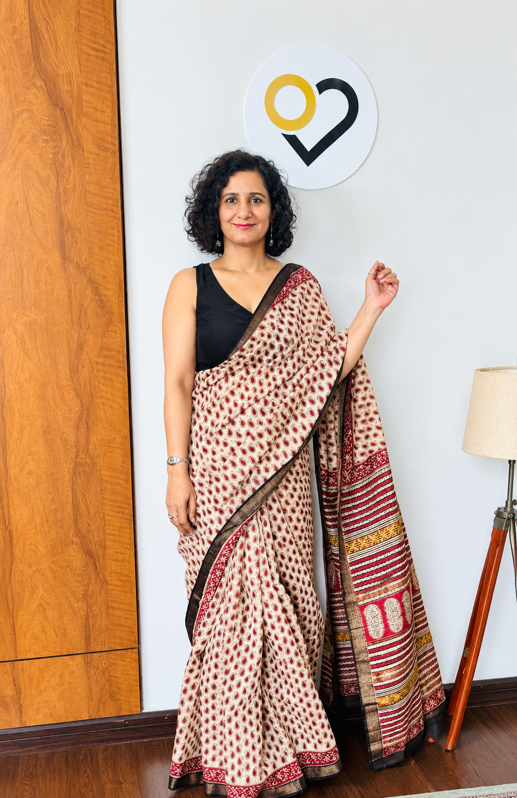 Crimson & Off-White Maheshwari Silk Saree