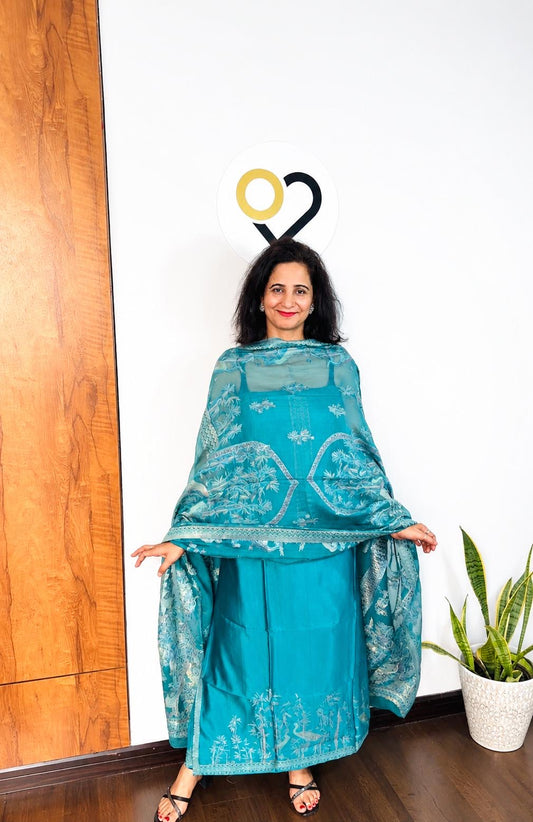 Sea Blue Silk Suit Set