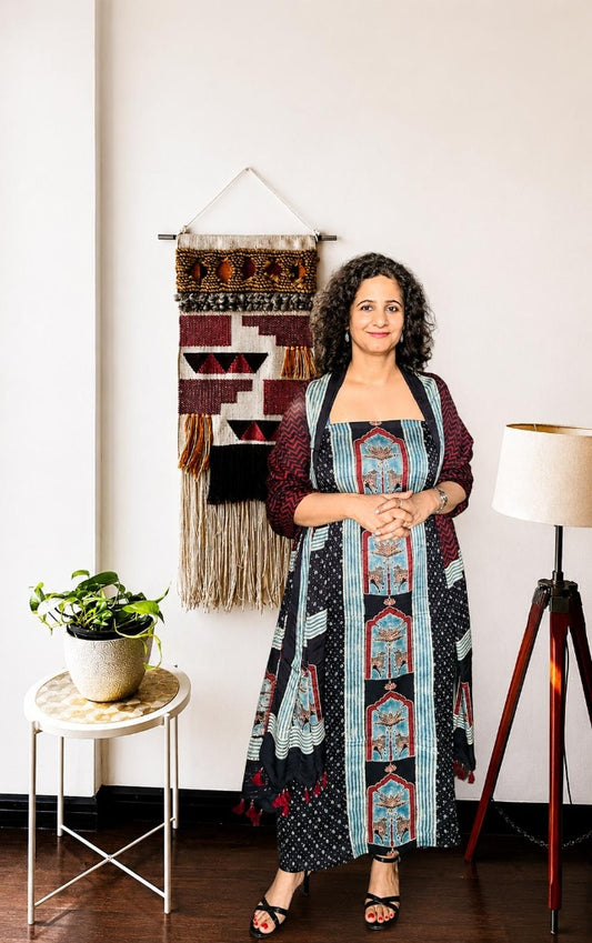 Midnight Black & Indigo Ajrakh Modal Silk Suit Set