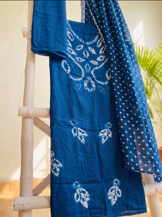 Blue Shibori Modal Silk Suit Set