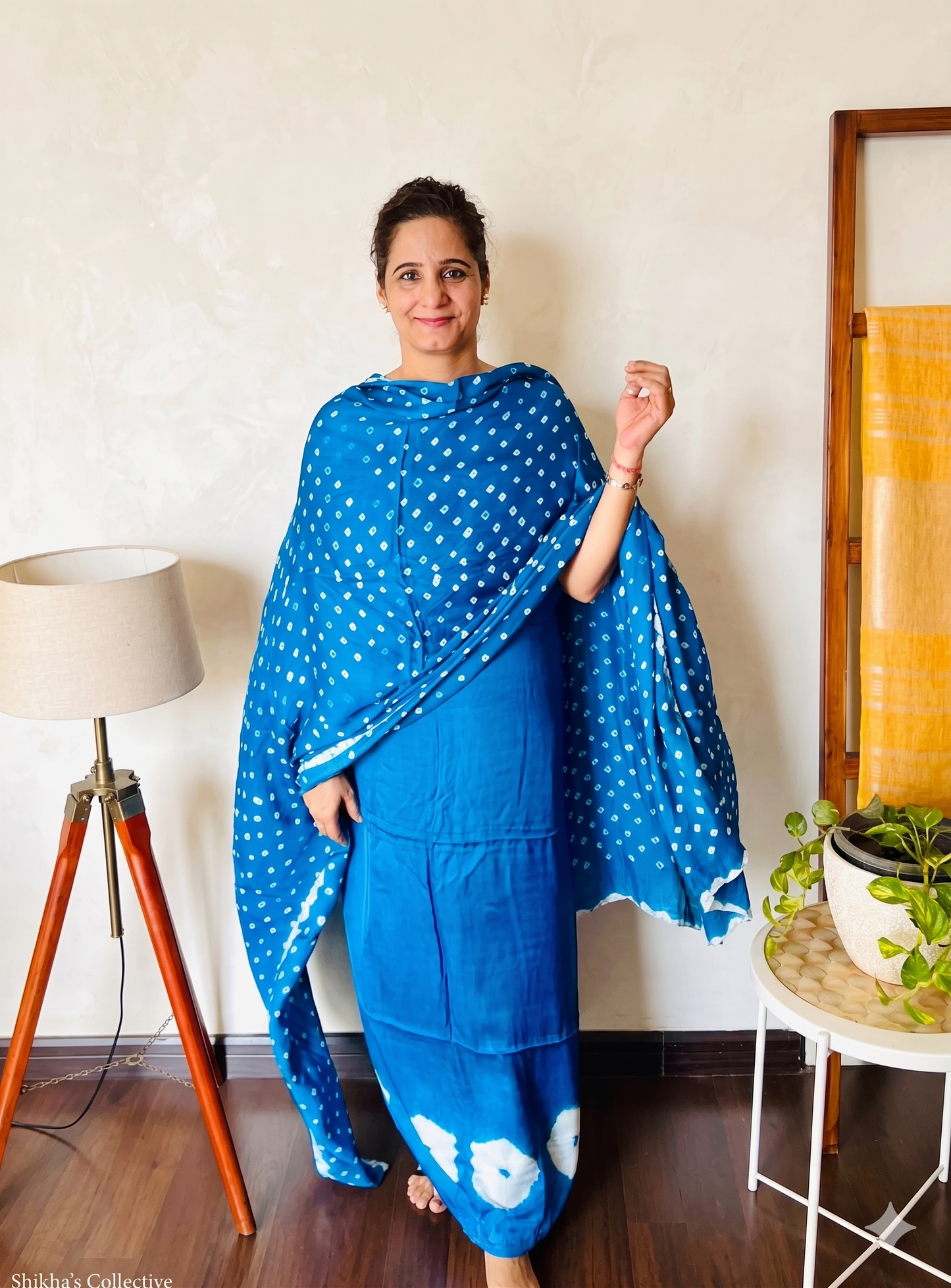 Turquoise Blue Shibori Modal Silk Suit Set