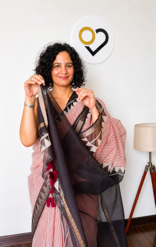 Blush and Black Striped Kota Doria Saree