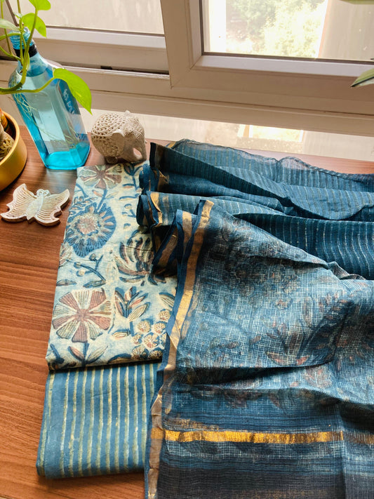 Indigo Ajrakh Kota Dupatta Suit Set