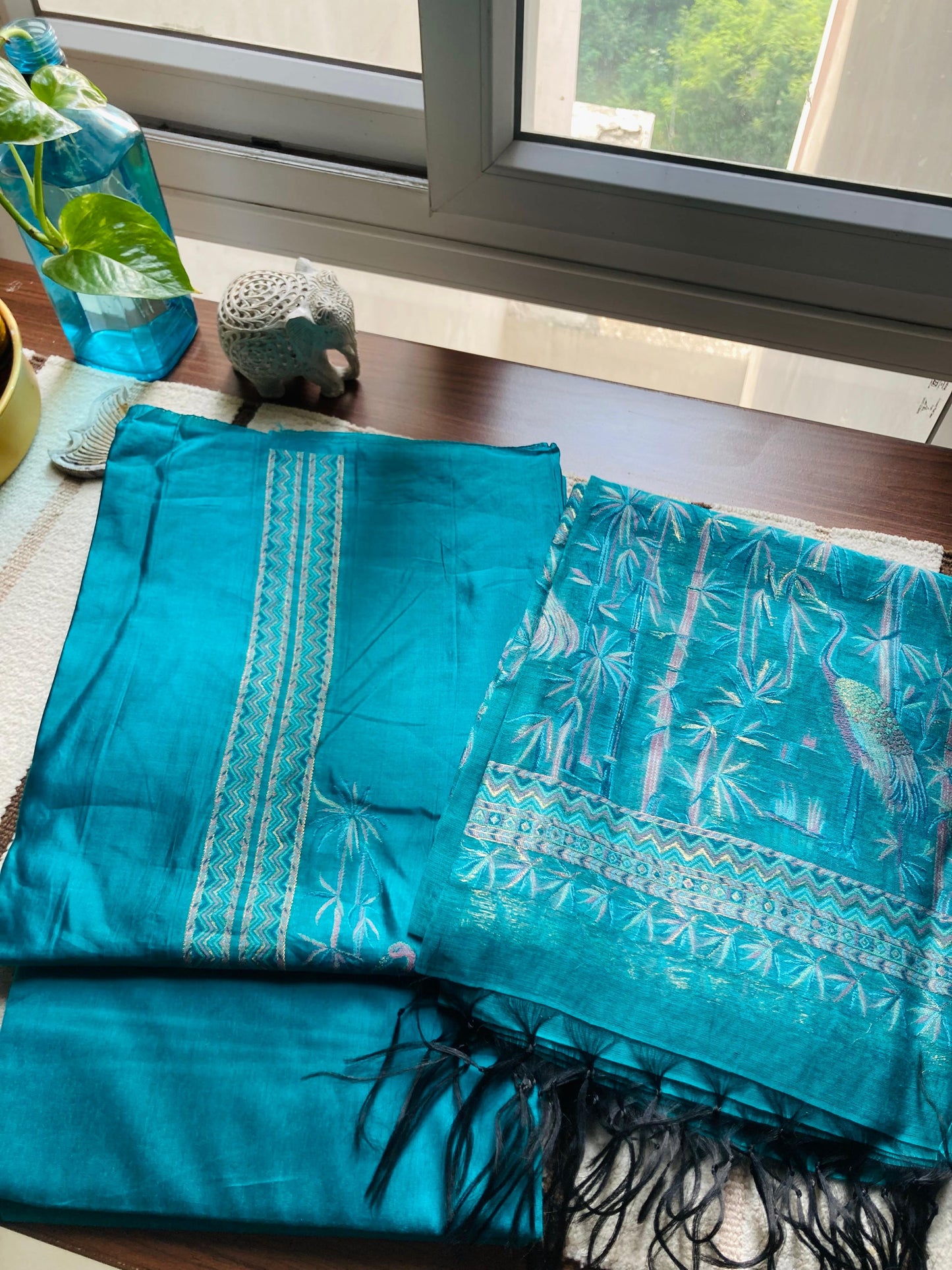 Sea Blue Silk Suit Set