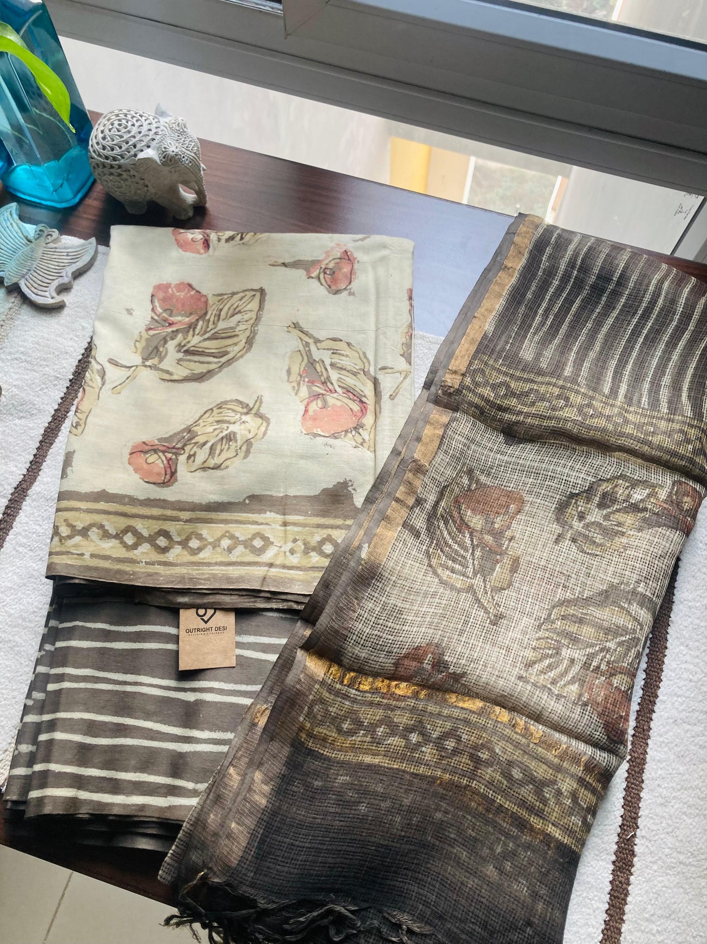 Taupe Ajrakh Kota Dupatta Suit set
