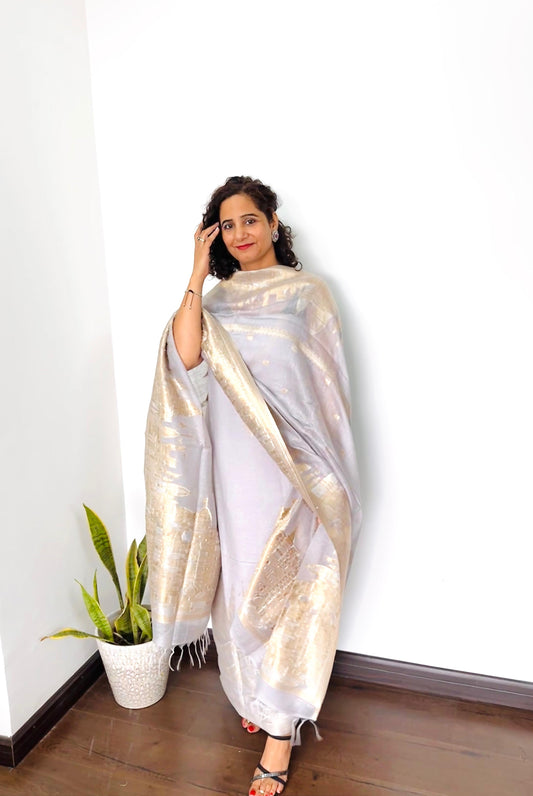 Platinum Grey Tajmahal Silk Suit Set