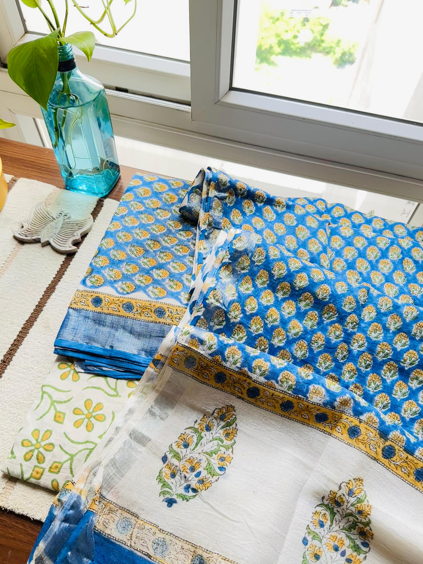 Sky Blue & Canary YellowLinen Suit Set