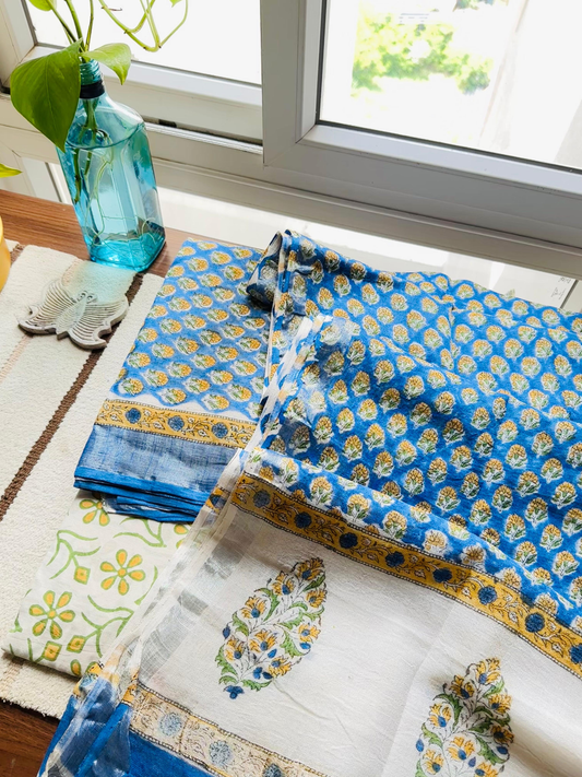 Sky Blue & Canary YellowLinen Suit Set