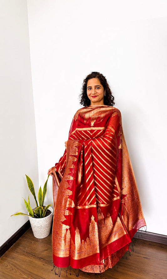 Red Taj Mahal Pure Silk Suit Set