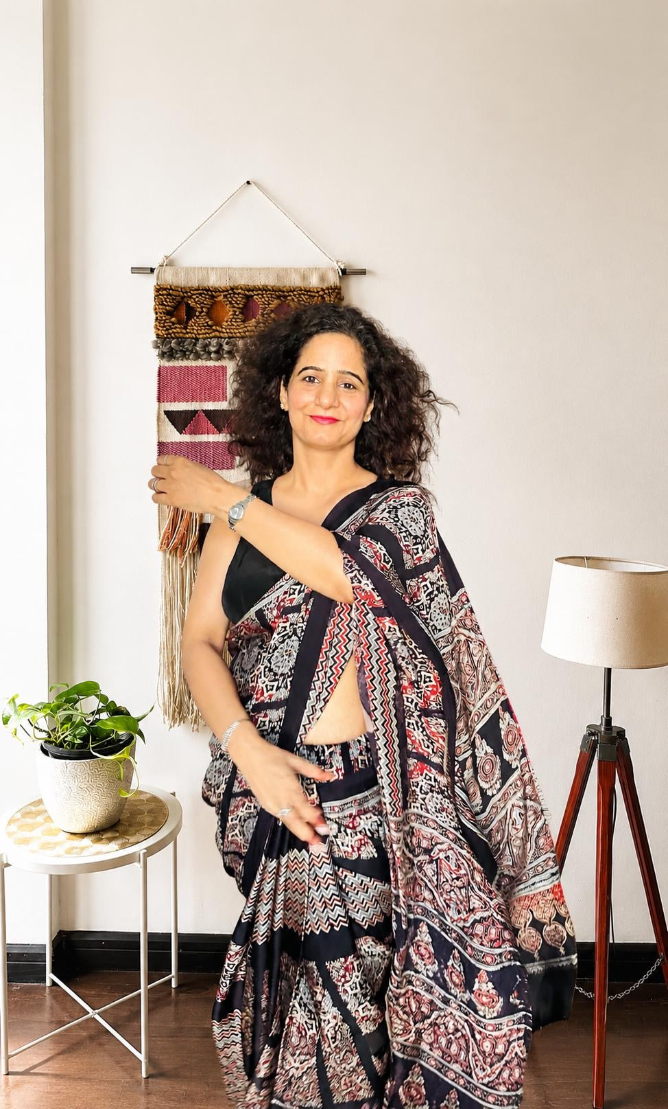 Black Ajrakh Modal Silk Saree