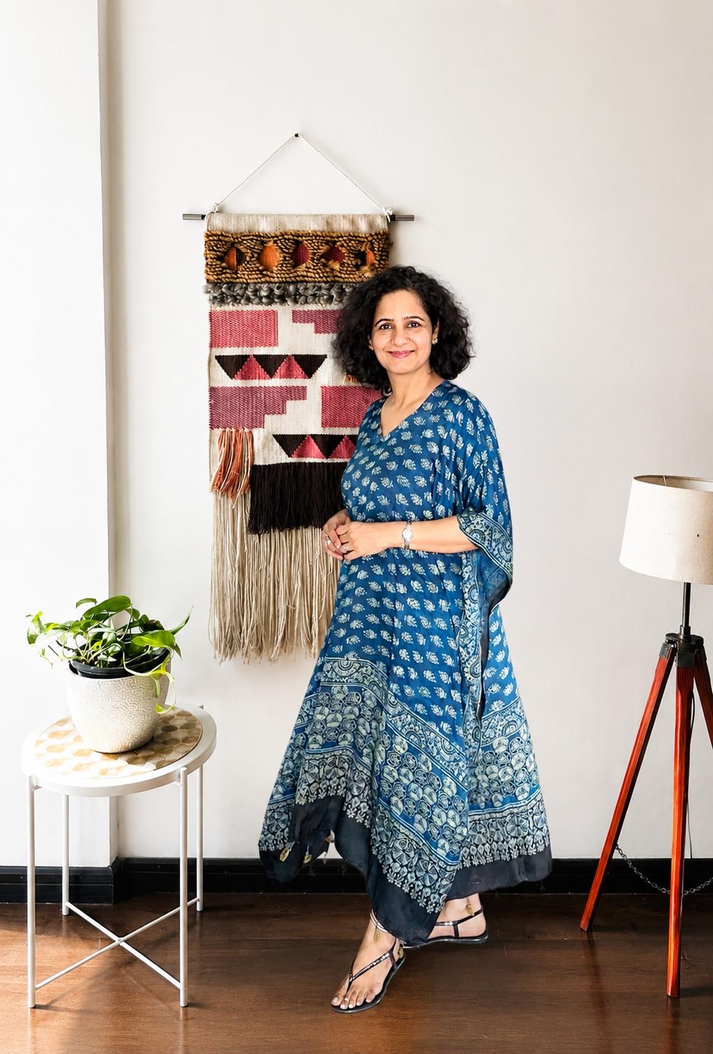 Indigo Blue Hand Modal Silk Kaftan