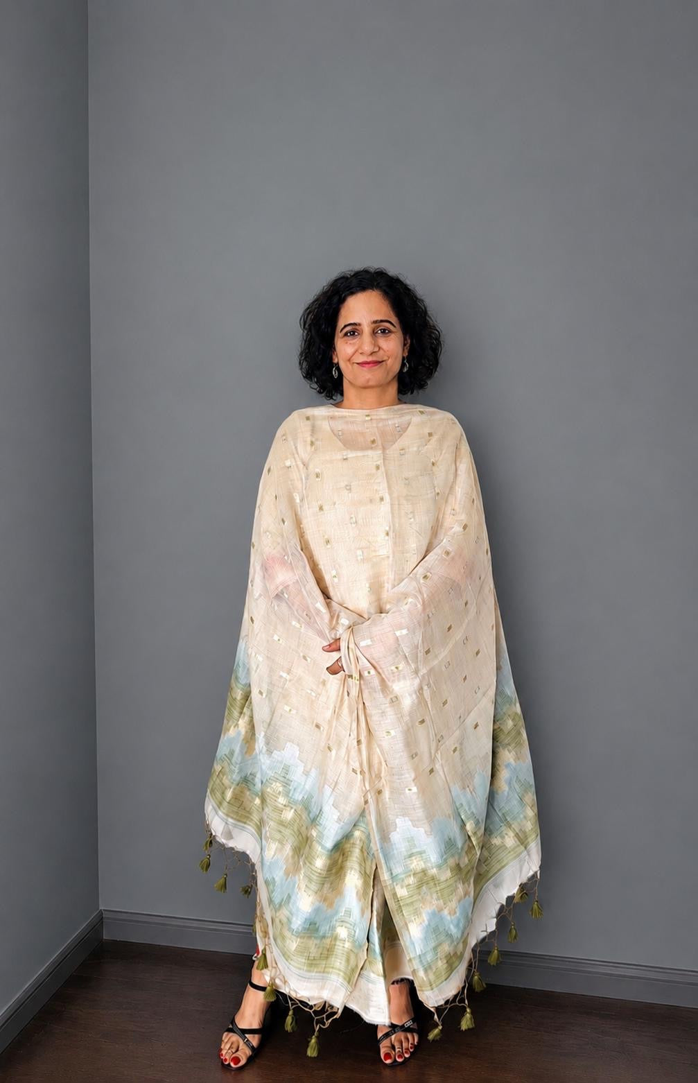 Ivory & Lime Green Jamdani Chanderi Suit Set