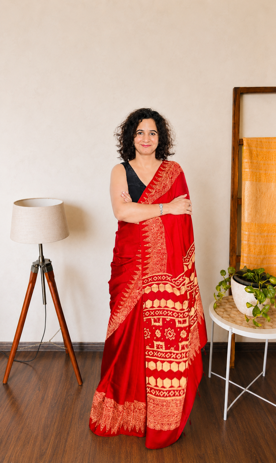 Crimson Red Ajrakh Modal Silk Saree