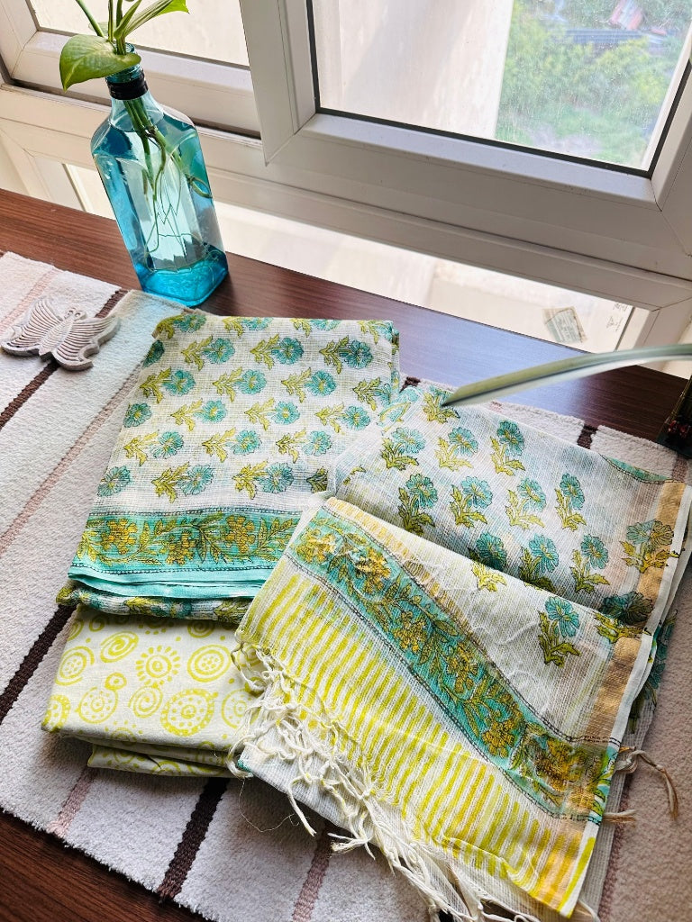 Green & Yellow Kota Doria Suit Set
