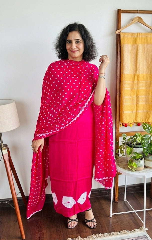 Crimson Red Shibori Modal Silk Suit Set
