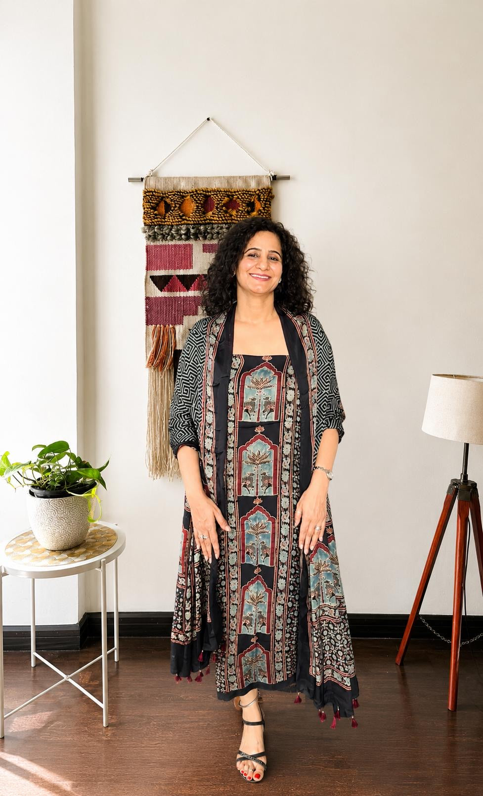 Indigo & Teal Ajrakh Modal Silk 2-Piece Suit Set