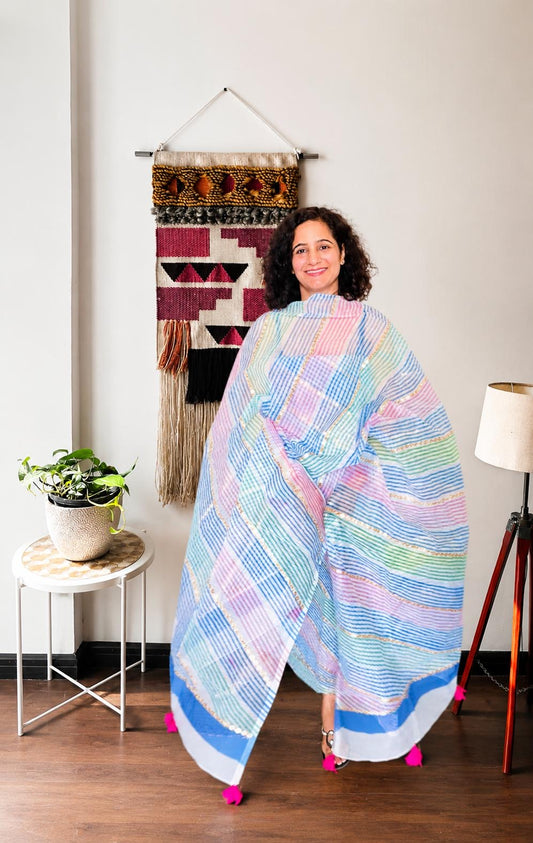 Pastel Stripe Kota Suit Set with Gota Accents