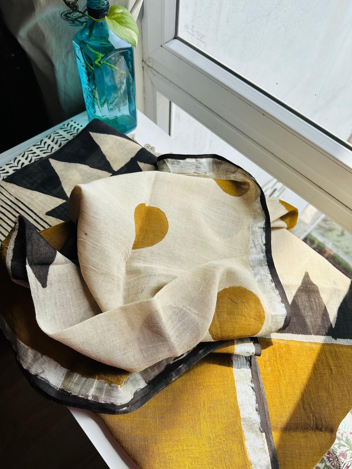 Off-White & Mustard Linen Suit Set