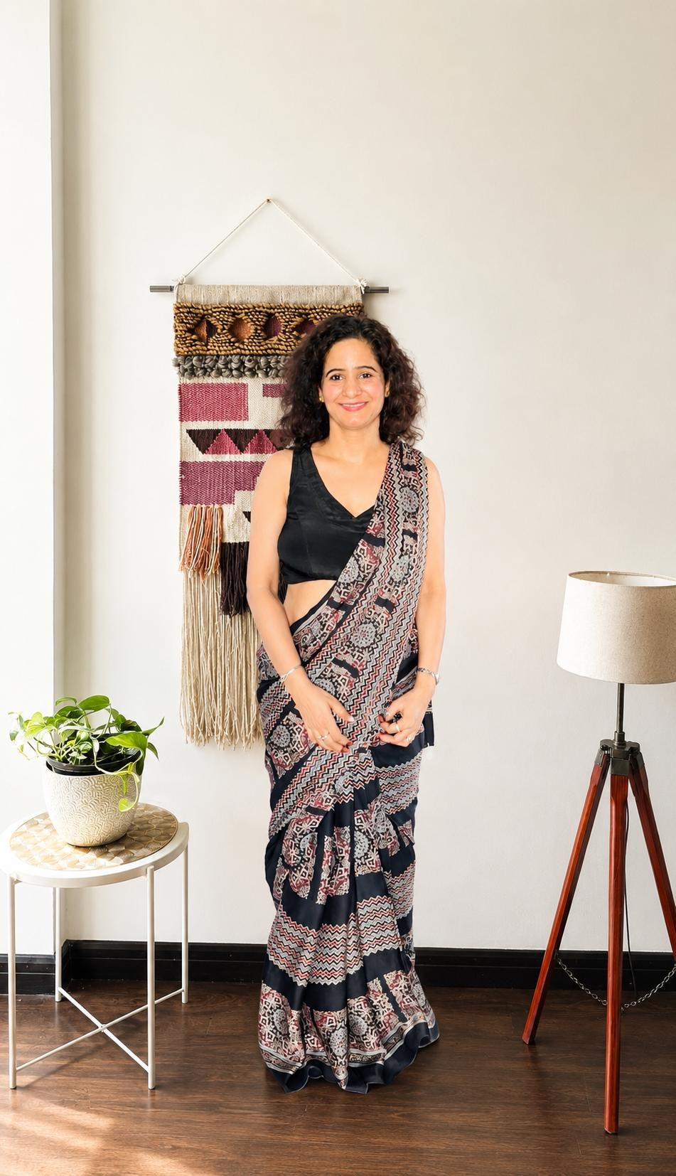 Black Ajrakh Modal Silk Saree