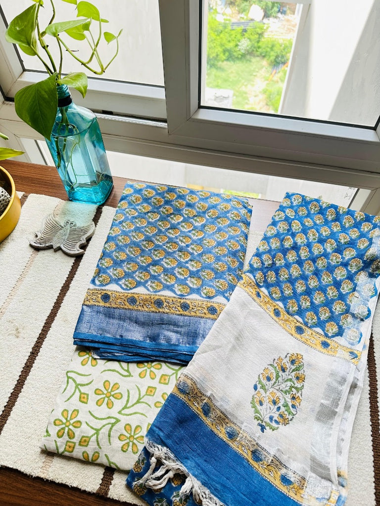 Sky Blue & Canary YellowLinen Suit Set