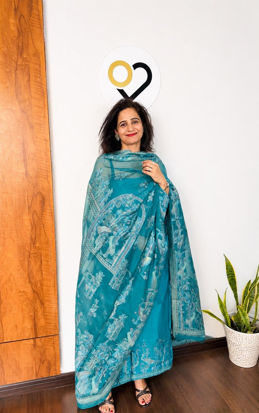 Sea Blue Silk Suit Set