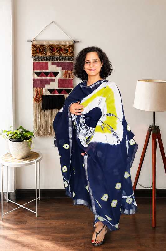 Indigo & Green Hand-Blocked Linen Suit Set