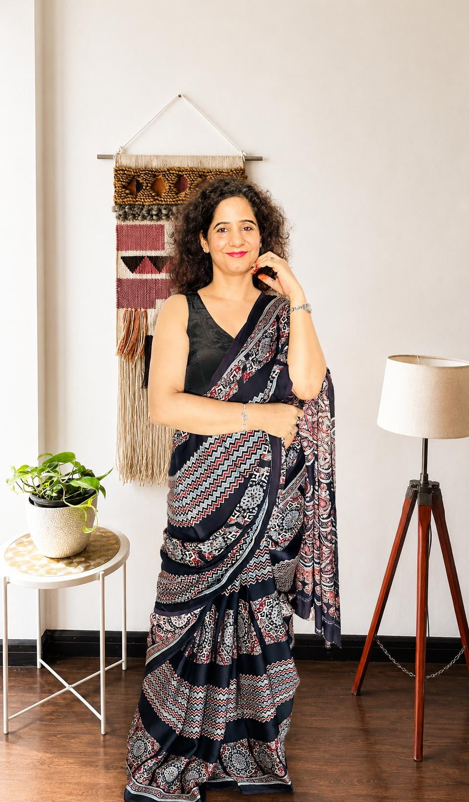 Black Ajrakh Modal Silk Saree