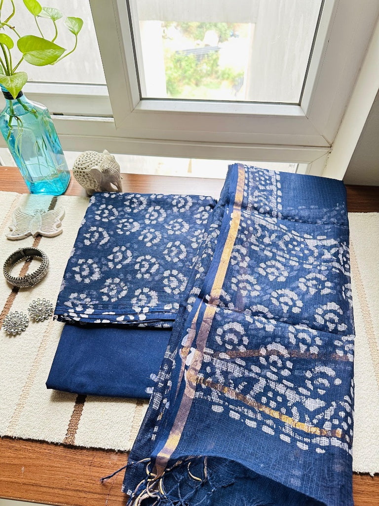 Indigo Bandhani-Style Kota Doria Suit Set
