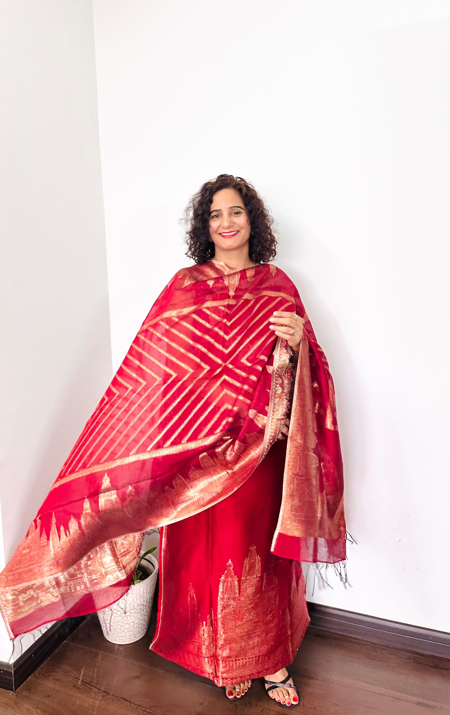 Red Taj Mahal Pure Silk Suit Set