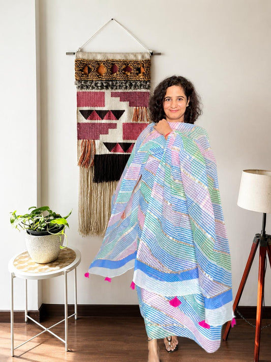 Pastel Stripe Kota Suit Set with Gota Accents