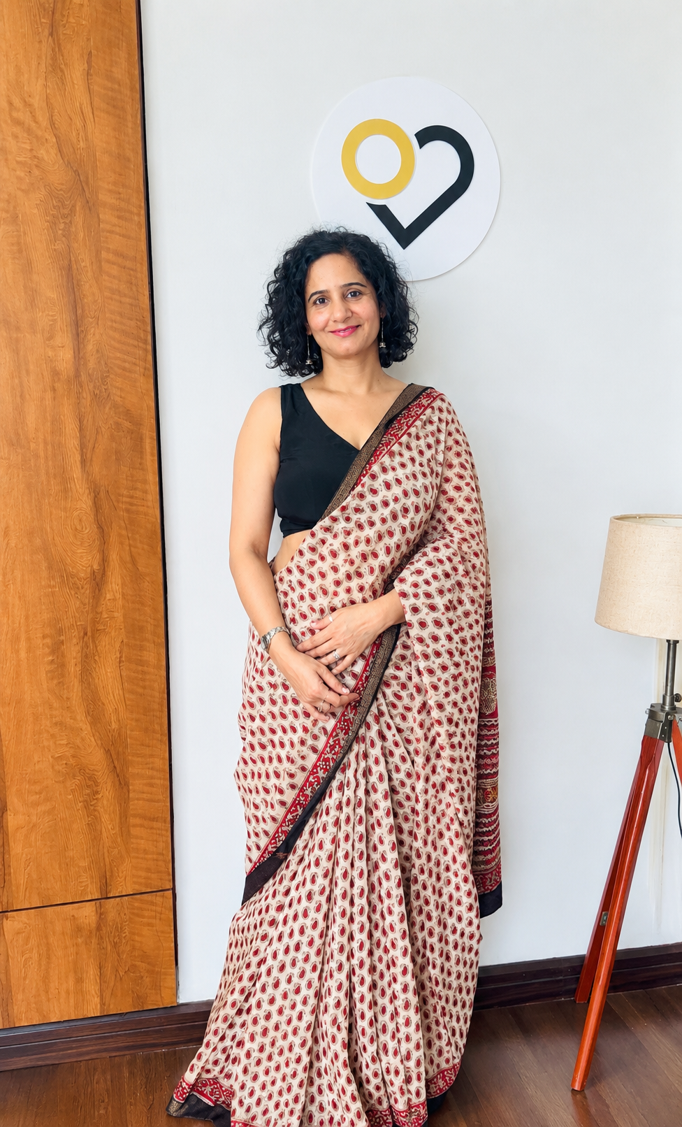 Crimson & Off-White Maheshwari Silk Saree