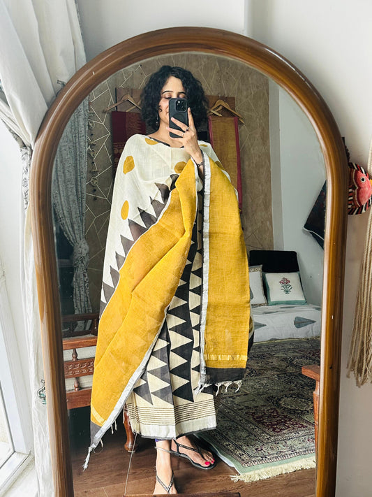 Off-White & Mustard Linen Suit Set