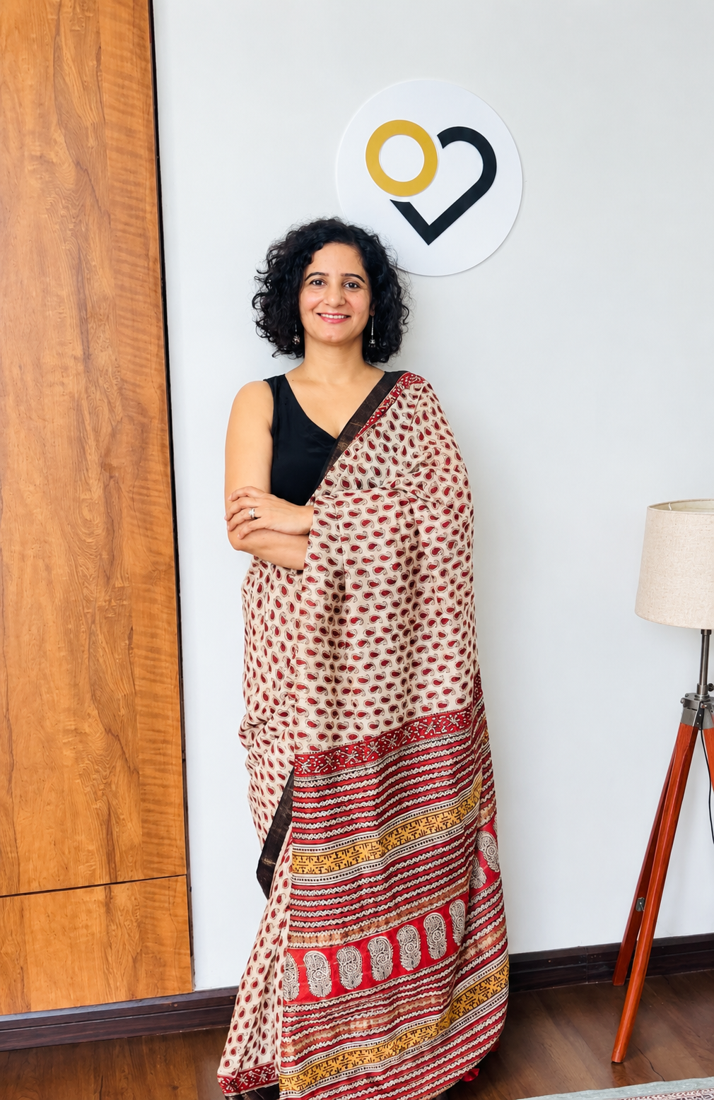 Crimson & Off-White Maheshwari Silk Saree