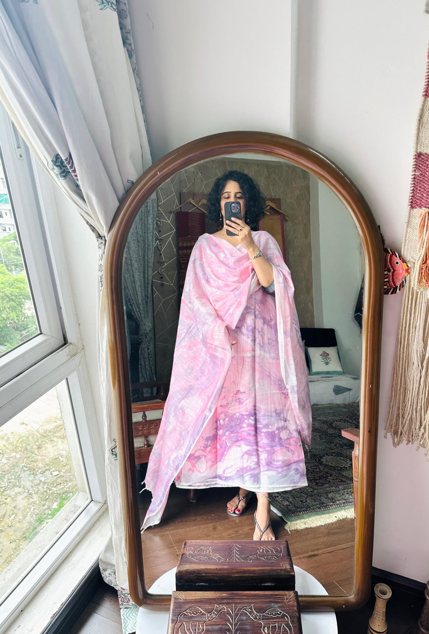 Pink & Lavender Swirl Marble Linen Suit Set