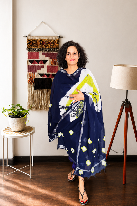 Indigo & Green Hand-Blocked Linen Suit Set