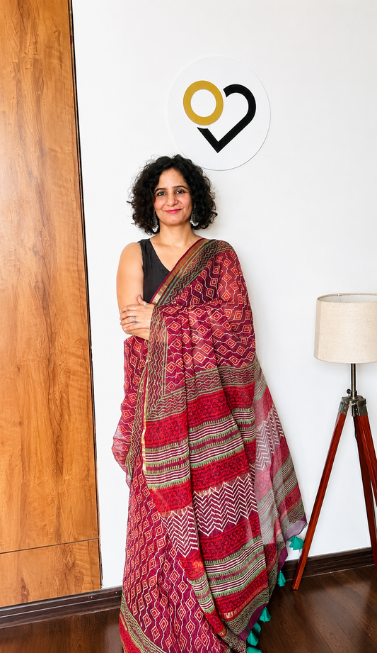 Magenta Bandhani Kota Doria Saree