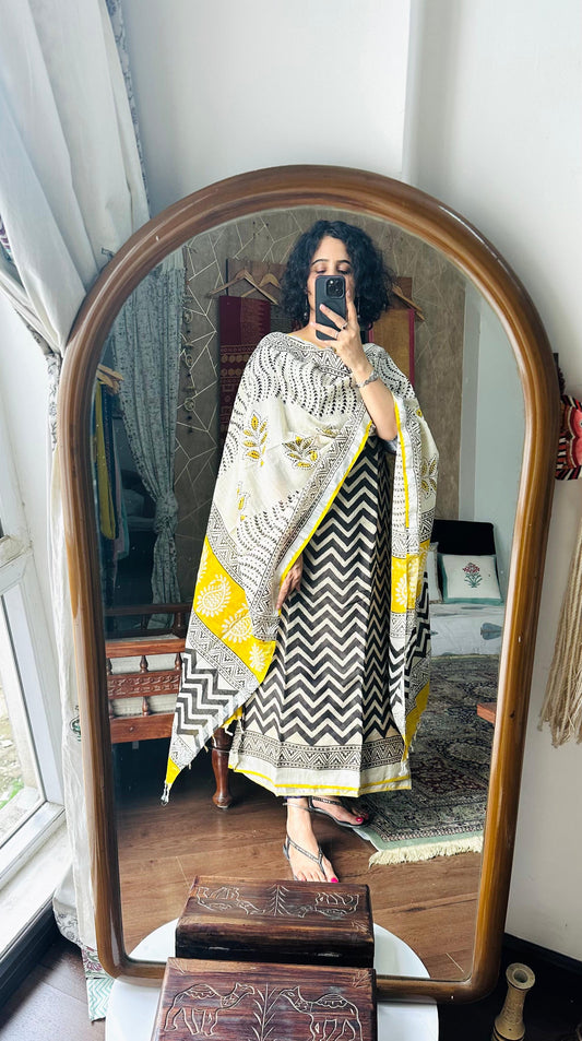 Charcoal & Mustard Chevron Linen Suit Set
