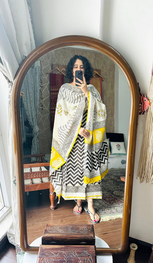 Charcoal & Mustard Chevron Linen Suit Set