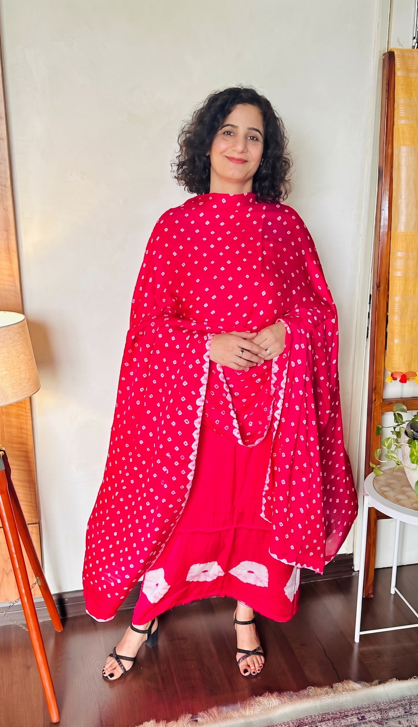 Crimson Red Shibori Modal Silk Suit Set
