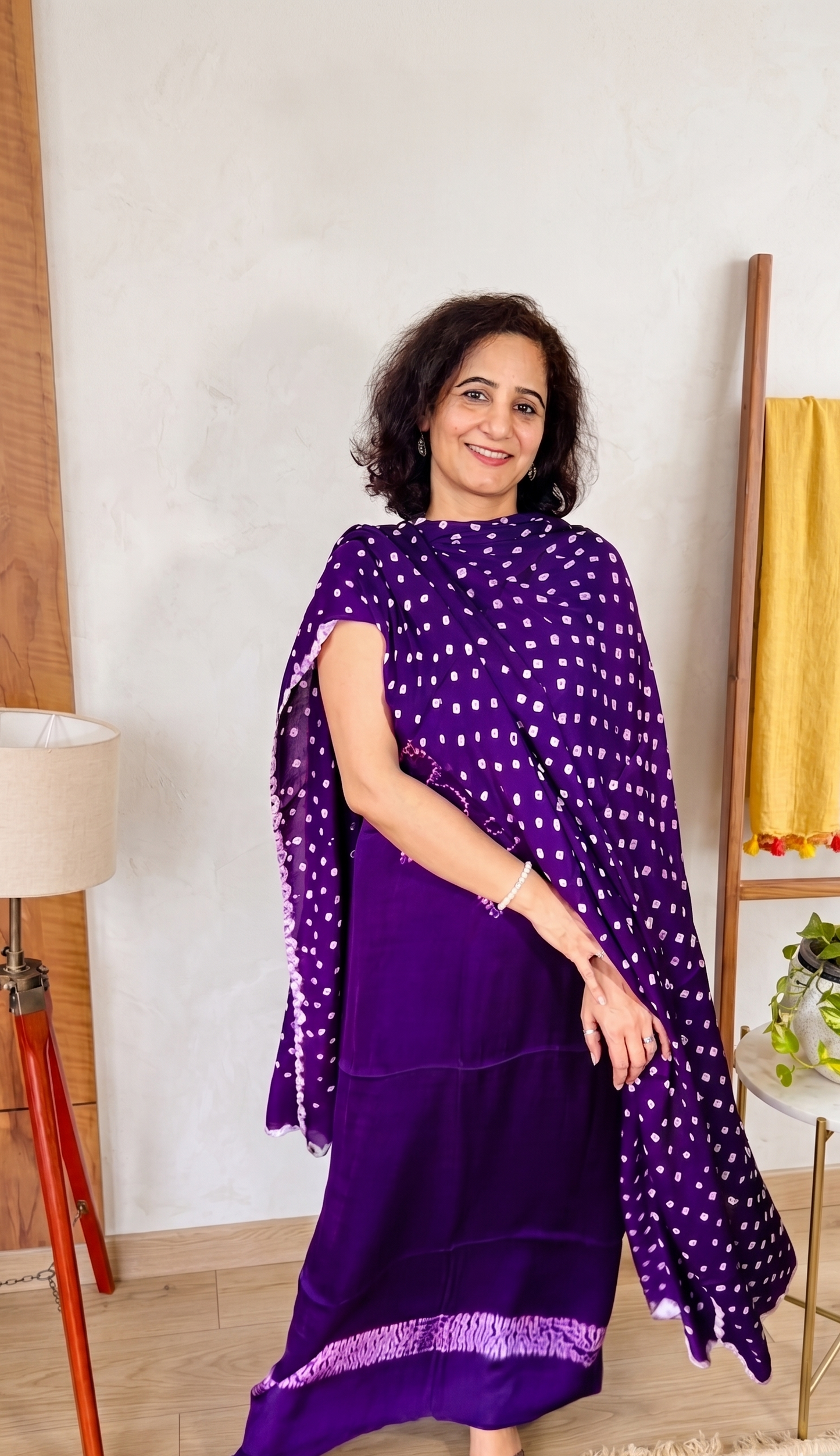 Purple Shibori Modal Silk Suit Set