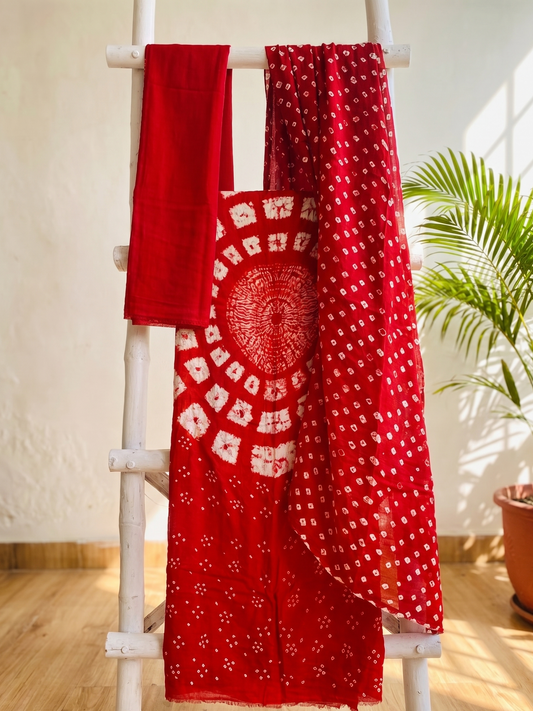 Red Shibori Modal Silk Set