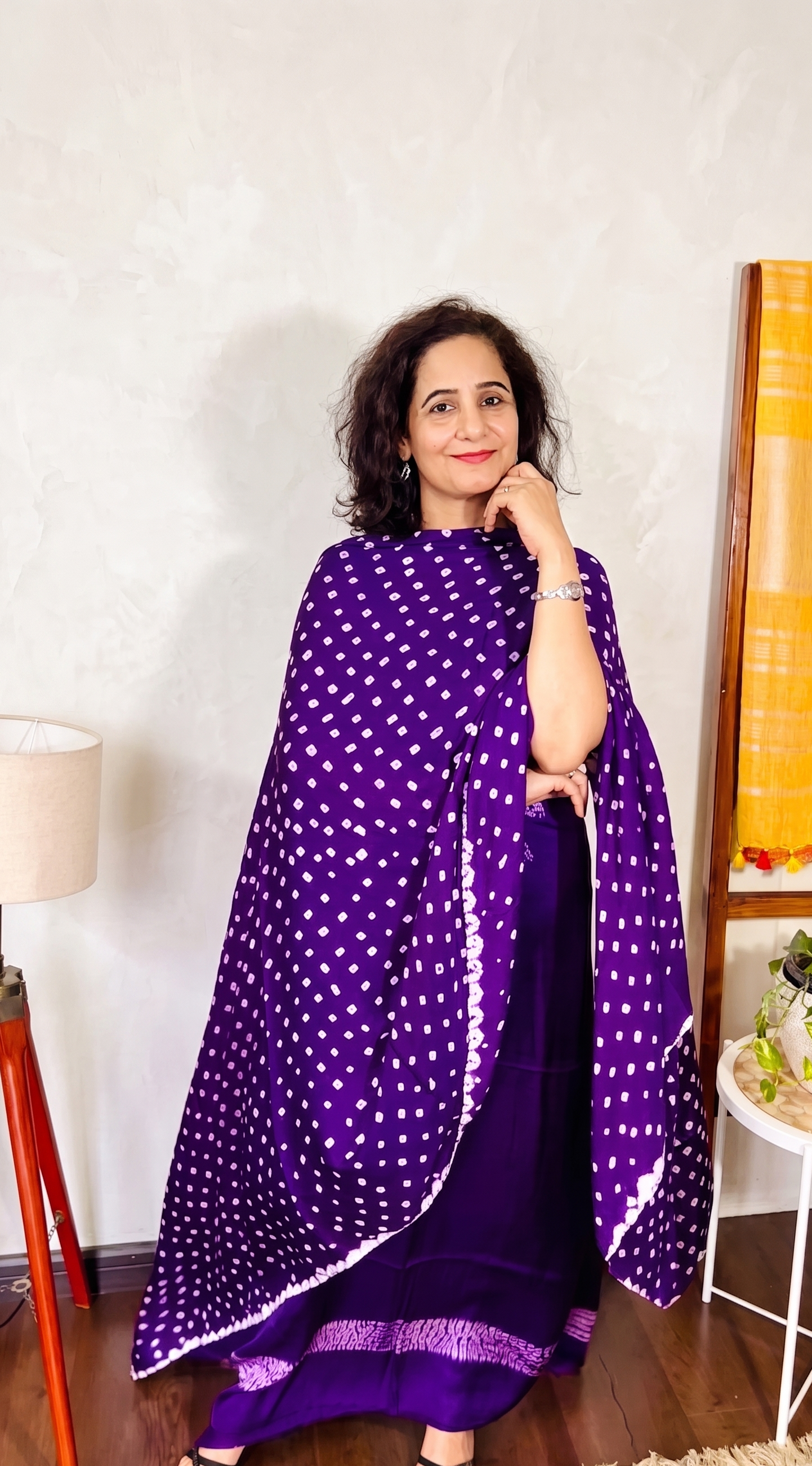 Purple Shibori Modal Silk Suit Set