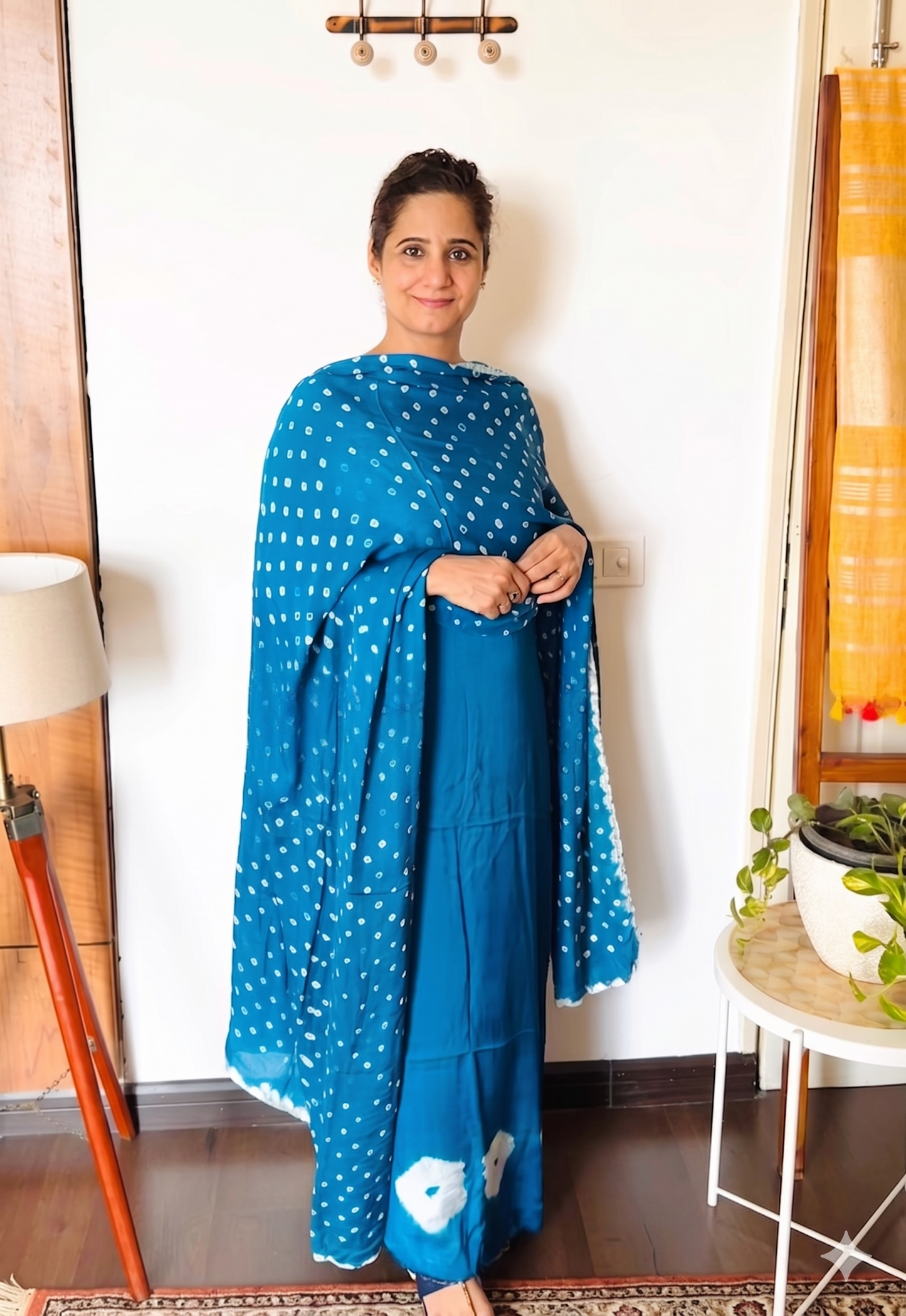 Turquoise Blue Shibori Modal Silk Suit Set