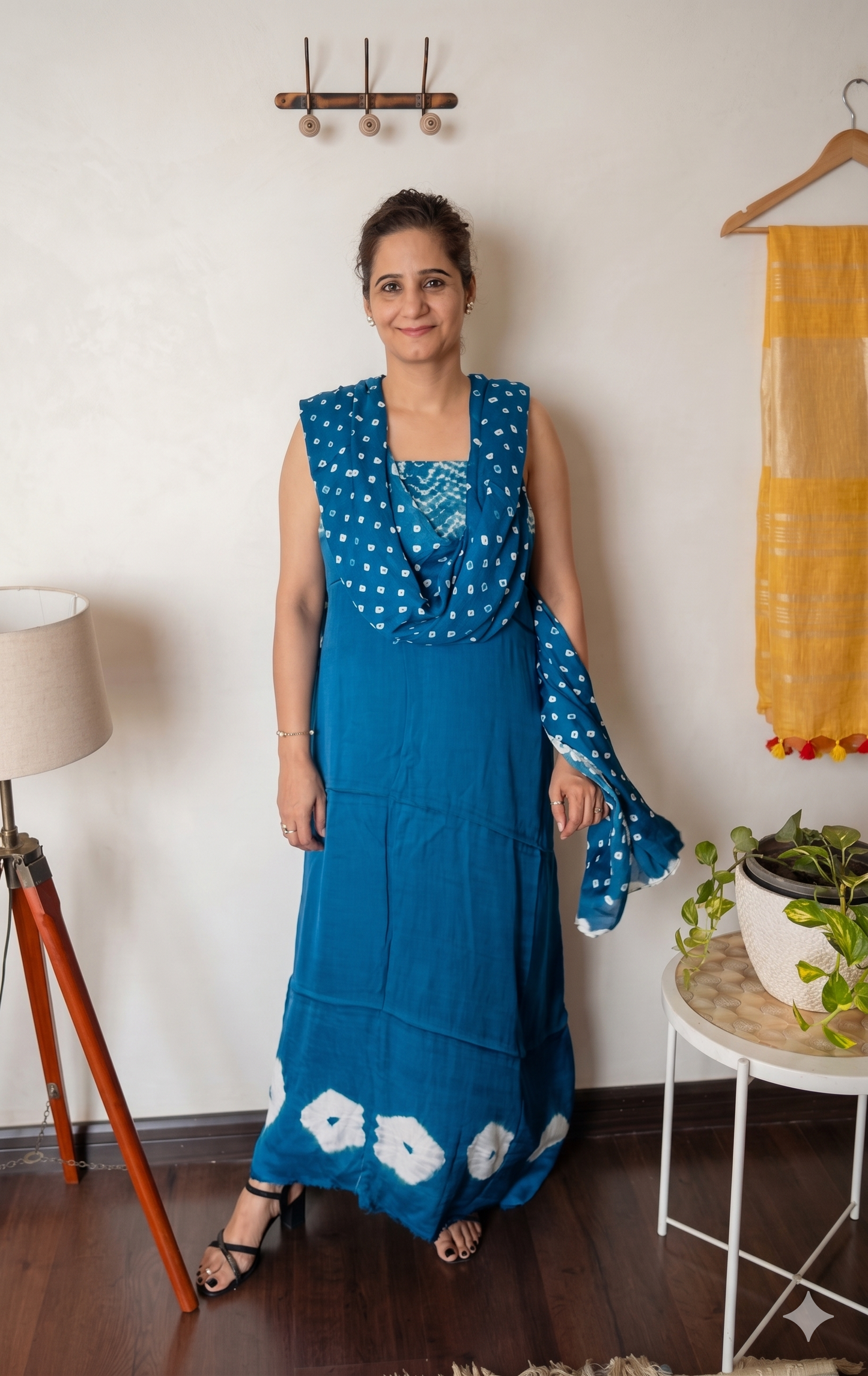 Turquoise Blue Shibori Modal Silk Suit Set