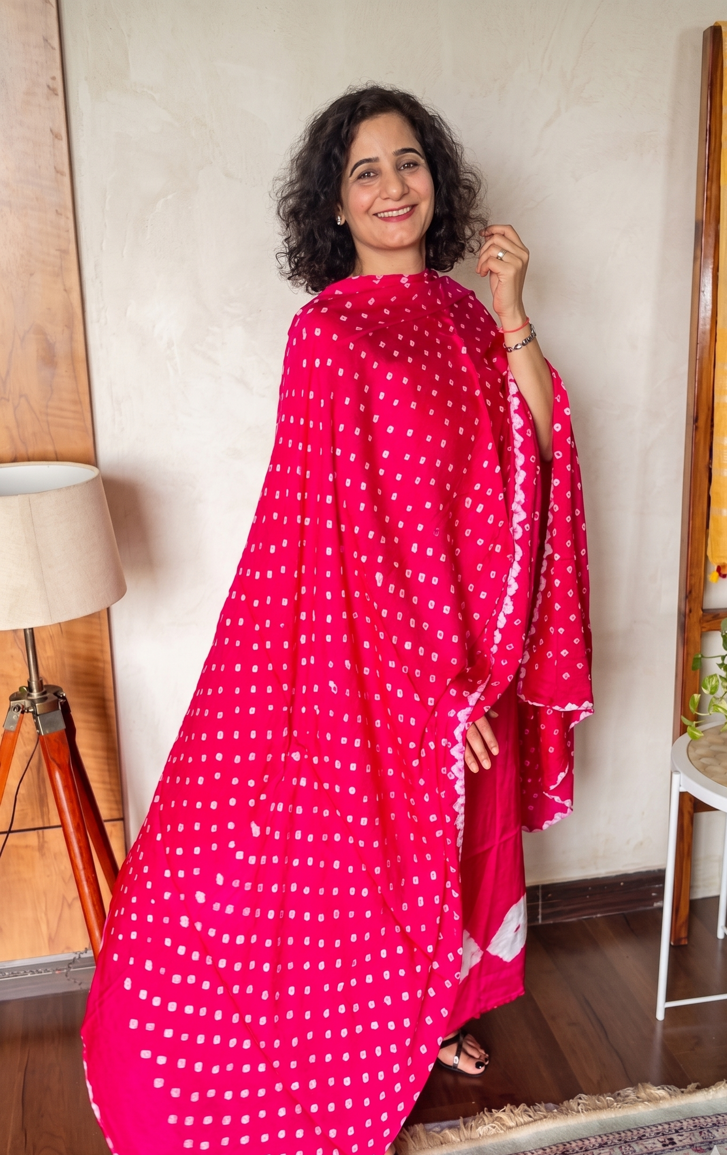 Crimson Red Shibori Modal Silk Suit Set