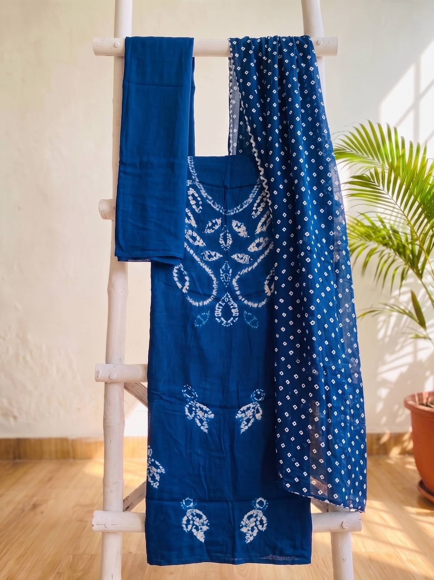 Blue Shibori Modal Silk Suit Set