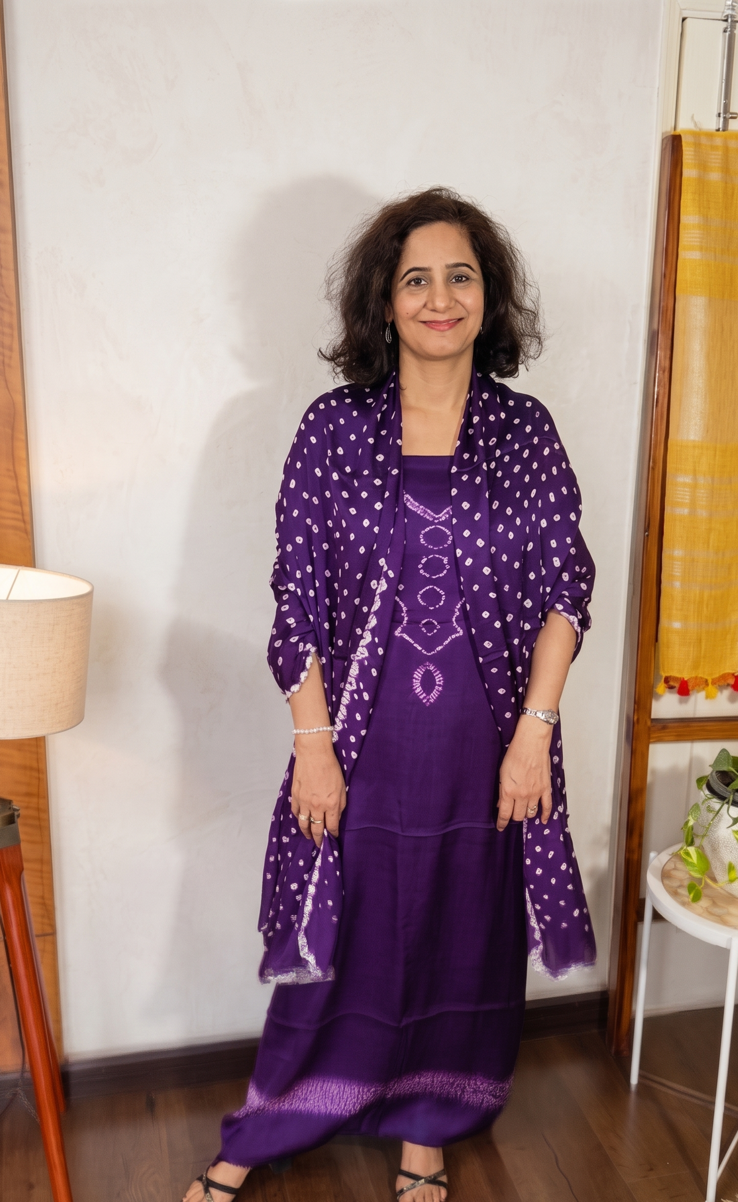 Purple Shibori Modal Silk Suit Set